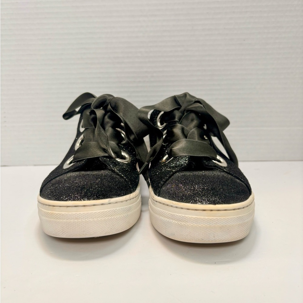Northstar Black Glitter Platform Sneakers Satin Ribbon Laces - Picture 4 of 11
